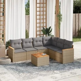 7-teiliges Gartensofa-Set und beigefarbene synthetische Rattankissen von , Gartensets - Ref: Foro24-3258412, Preis: 443,61 €,...