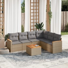 Set sofás de jardín 7 piezas y cojines ratán sintético beige de , Conjuntos de jardín - Ref: Foro24-3258412, Precio: 450,66 €...