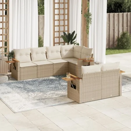 Set of 7-piece garden sofas and beige synthetic rattan cushions by , Garden sets - Ref: Foro24-3259384, Price: 567,01 €, Disc...
