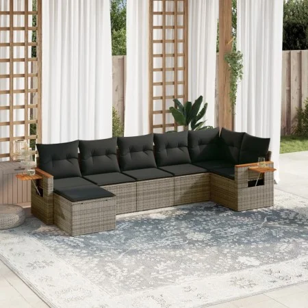 7-piece garden sofa set with gray PE rattan cushions by , Garden sets - Ref: Foro24-3259435, Price: 446,44 €, Discount: %