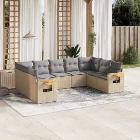 Set de sofás de jardín 9 pzas con cojines ratán sintético beige