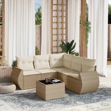 Gartensofa-Set mit Kissen, 6-teilig, beiges synthetisches Rattan von , Gartensets - Ref: Foro24-3253695, Preis: 454,45 €, Rab...