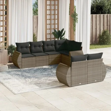 7-piece garden sofa set with gray PE rattan cushions by , Garden sets - Ref: Foro24-3253947, Price: 516,23 €, Discount: %