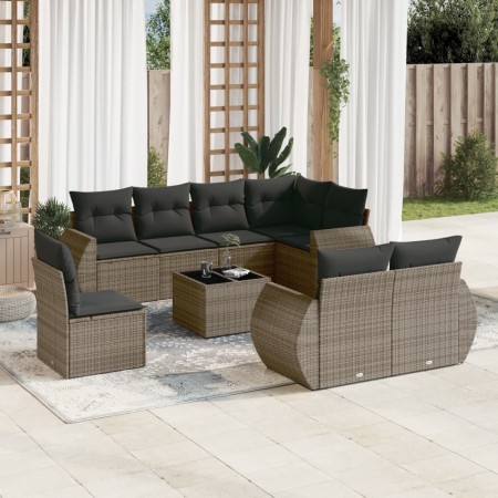 9-teiliges Gartenmöbel-Set und graue synthetische Rattankissen von , Gartensets - Ref: Foro24-3253987, Preis: 640,66 €, Rabat...