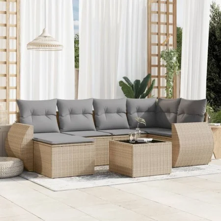 7-piece garden sofa set and beige synthetic rattan cushions by , Garden sets - Ref: Foro24-3254006, Price: 477,44 €, Discount: %