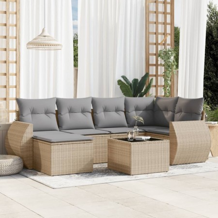7-teiliges Gartensofa-Set und beigefarbene synthetische Rattankissen von , Gartensets - Ref: Foro24-3254006, Preis: 476,04 €,...