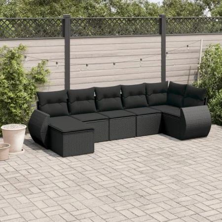 7-teiliges Garten-Essset und schwarze Kissen aus synthetischem Rattan von , Gartensets - Ref: Foro24-3254012, Preis: 454,09 €...