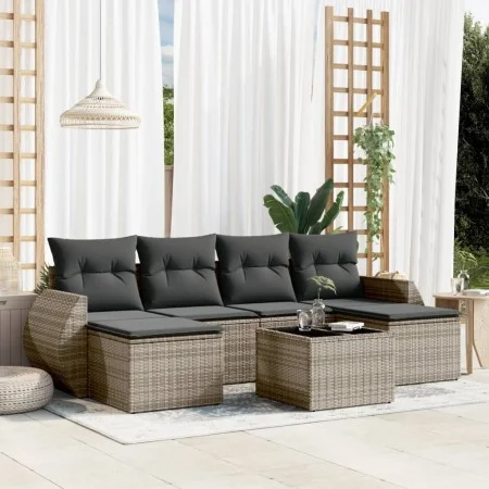 7-piece garden sofa set with gray PE rattan cushions by , Garden sets - Ref: Foro24-3254067, Price: 422,47 €, Discount: %