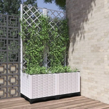 Planter with white PP trellis 80x40x136 cm by , Pots and planters - Ref: Foro24-153282, Price: 74,00 €, Discount: %