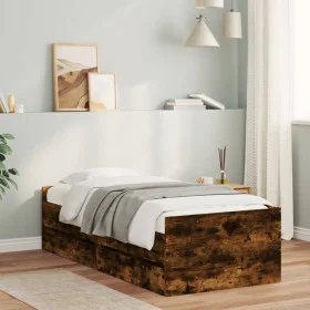 Smoked oak bed frame with drawers 90x190 cm by , Beds and slatted bases - Ref: Foro24-3207354, Price: 129,76 €, Discount: %