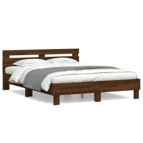 Oak brown engineered wood bed with headboard 150x200 cm by , Beds and slatted bases - Ref: Foro24-3207419, Price: 164,81 €, D...