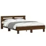 Oak brown engineered wood bed with headboard 150x200 cm by , Beds and slatted bases - Ref: Foro24-3207419, Price: 164,81 €, D...