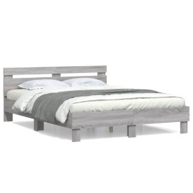 Sonoma gray engineered wood bed with headboard 140x200 cm by , Beds and slatted bases - Ref: Foro24-3207425, Price: 138,61 €,...