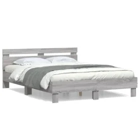 Sonoma gray engineered wood bed with headboard 140x200 cm by , Beds and slatted bases - Ref: Foro24-3207425, Price: 136,81 €,...