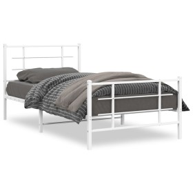 Metal bed frame with headboard and footboard white 107x203 cm by , Beds and slatted bases - Ref: Foro24-355624, Price: 66,34 ...