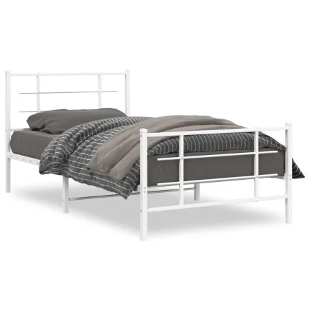 Metal bed frame with headboard and footboard white 107x203 cm by , Beds and slatted bases - Ref: Foro24-355624, Price: 66,34 ...