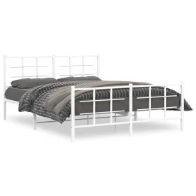 Metal bed frame with headboard and white footboard 150x200 cm by , Beds and slatted bases - Ref: Foro24-355630, Price: 93,78 ...