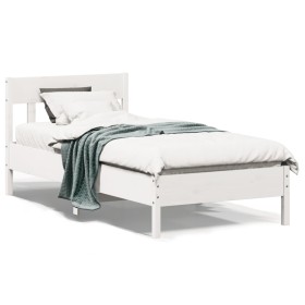 Bettgestell aus weißem Kiefernholz mit Kopfteil 90x200 cm von , Betten und Lattenroste - Ref: Foro24-842659, Preis: 92,46 €, ...