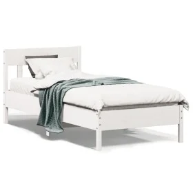White pine wood bed frame with headboard 90x200 cm by , Beds and slatted bases - Ref: Foro24-842659, Price: 92,06 €, Discount: %