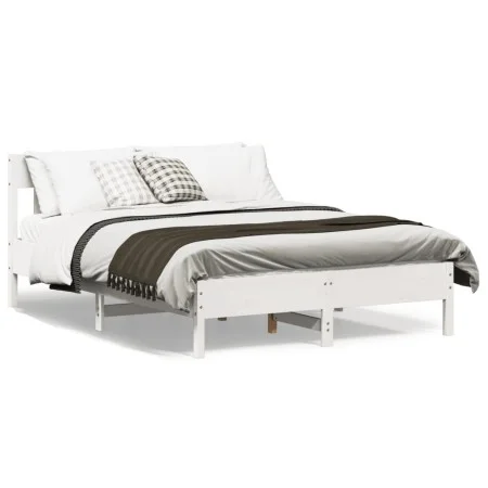 Bed frame with white pine wood headboard 135x190 cm by , Beds and slatted bases - Ref: Foro24-842667, Price: 123,75 €, Discou...