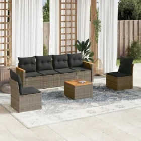 7-piece garden sofa set with gray PE rattan cushions by , Garden sets - Ref: Foro24-3258273, Price: 397,29 €, Discount: %