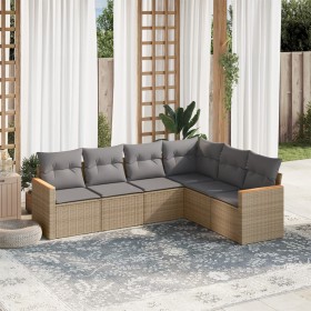 Garden sofa set with cushions 6 pieces beige synthetic rattan by , Garden sets - Ref: Foro24-3258405, Price: 406,11 €, Discou...
