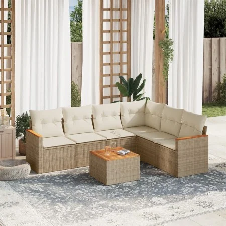 7-piece garden sofa set and beige synthetic rattan cushions by , Garden sets - Ref: Foro24-3258411, Price: 474,32 €, Discount: %