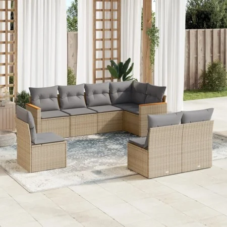 Gartensofa-Set mit beigen Kissen 8 Stück PE-Rattan von , Gartensets - Ref: Foro24-3258447, Preis: 502,23 €, Rabatt: %