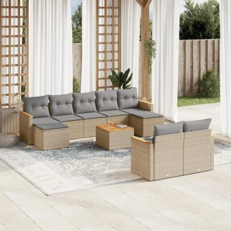 Gartensofa-Set mit beigen Kissen, 10-teilig, synthetisches Rattan von , Gartensets - Ref: Foro24-3258811, Preis: 616,28 €, Ra...