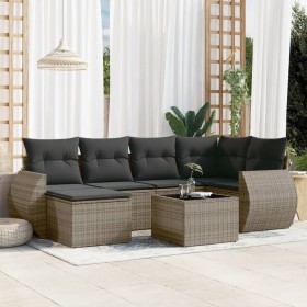 7-piece garden sofa set with gray PE rattan cushions by , Garden sets - Ref: Foro24-3254007, Price: 447,18 €, Discount: %