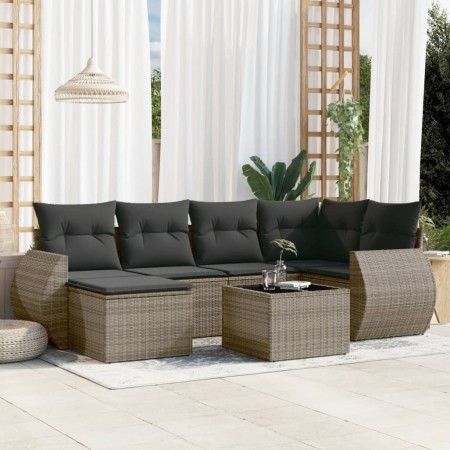 7-piece garden sofa set with gray PE rattan cushions by , Garden sets - Ref: Foro24-3254007, Price: 447,18 €, Discount: %