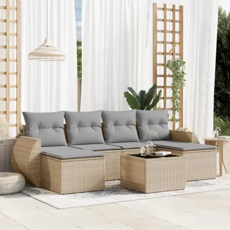 Set sofás de jardín 7 piezas y cojines ratán sintético beige de , Conjuntos de jardín - Ref: Foro24-3254066, Precio: 436,07 €...