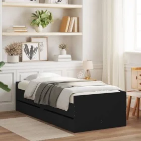 Bed frame with drawers black 90x190 cm by , Beds and slatted bases - Ref: Foro24-3207351, Price: 193,18 €, Discount: %