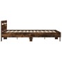 Smoked oak engineered wood bed with headboard 150x200 cm by , Beds and slatted bases - Ref: Foro24-3207417, Price: 143,37 €, ...