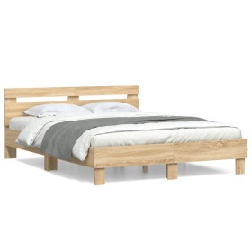 Bett aus Sonoma-Eichenholzwerkstoff mit Kopfteil 150 x 200 cm von , Betten und Lattenroste - Ref: Foro24-3207415, Preis: 125,...
