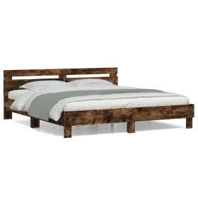 Smoked oak engineered wood bed with headboard 180x200 cm by , Beds and slatted bases - Ref: Foro24-3207403, Price: 188,38 €, ...