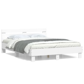 White engineered wood bed frame with headboard 140x200cm by , Beds and slatted bases - Ref: Foro24-3207420, Price: 118,50 €, ...