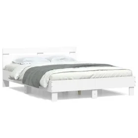 White engineered wood bed frame with headboard 140x200cm by , Beds and slatted bases - Ref: Foro24-3207420, Price: 117,10 €, ...