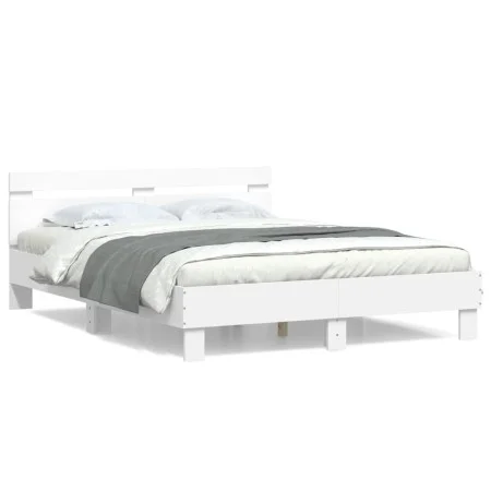 White engineered wood bed frame with headboard 140x200cm by , Beds and slatted bases - Ref: Foro24-3207420, Price: 117,10 €, ...