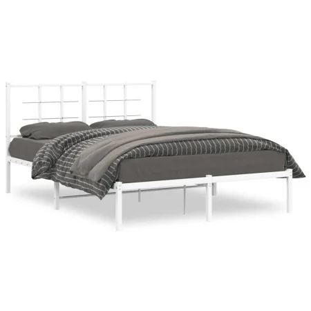 Metal bed frame with white headboard 135x190 cm by , Beds and slatted bases - Ref: Foro24-355609, Price: 81,98 €, Discount: %