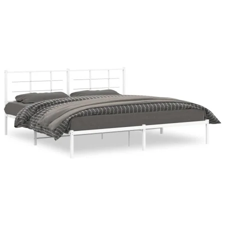 Estructura de cama de metal con cabecero blanco 193x203 cm de , Camas y somieres - Ref: Foro24-355616, Precio: 89,96 €, Descu...