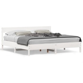 Estructura cama cabecero madera maciza pino blanco 180x200 cm de , Camas y somieres - Ref: Foro24-3216204, Precio: 209,10 €, ...