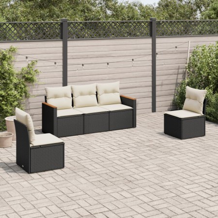 Set de muebles de jardín 5 pzas y cojines ratán sintético negro by , Garden sets - Ref: Foro24-3258248, Price: 291,94 €, Disc...