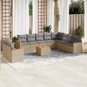 Set de sofás de jardín 11pzas con cojines ratán sintético beige