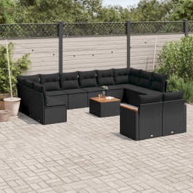 Gartensofa-Set und Kissen, 13-teilig, aus schwarzem Kunststoff-Rattan. von , Gartensets - Ref: Foro24-3258849, Preis: 851,94 ...