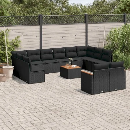 Set de sofás de jardín y cojines 13 pzas ratán sintético negro by , Garden sets - Ref: Foro24-3258849, Price: 826,16 €, Disco...