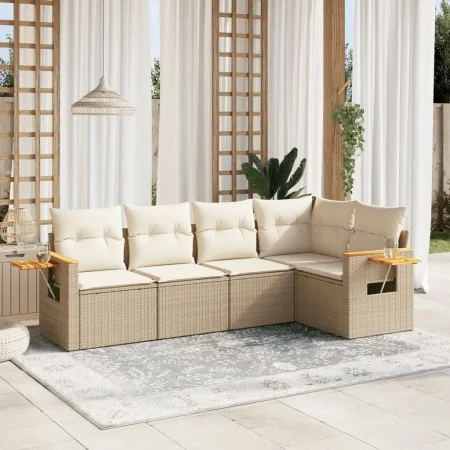 Juego de sofás jardín con cojines 5 pzas ratán sintético beige by , Garden sets - Ref: Foro24-3259188, Price: 385,64 €, Disco...