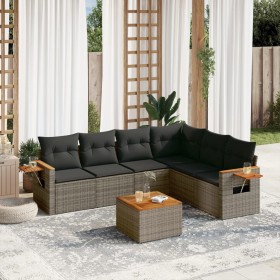 Set de sofás de jardín 7 piezas con cojines ratán PE gris by , Garden sets - Ref: Foro24-3259253, Price: 439,70 €, Discount: %