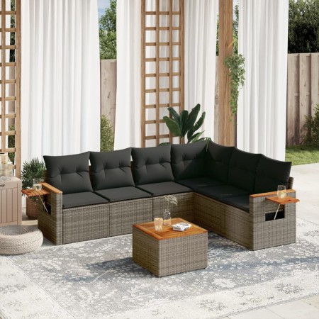 Set de sofás de jardín 7 piezas con cojines ratán PE gris by , Garden sets - Ref: Foro24-3259253, Price: 439,70 €, Discount: %
