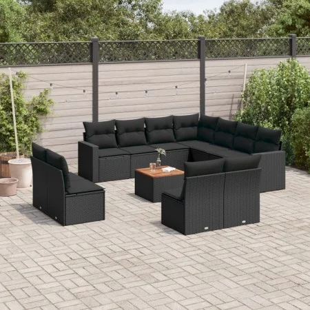 Set de sofás de jardín 12 piezas cojines ratán sintético negro by , Garden sets - Ref: Foro24-3224179, Price: 723,92 €, Disco...